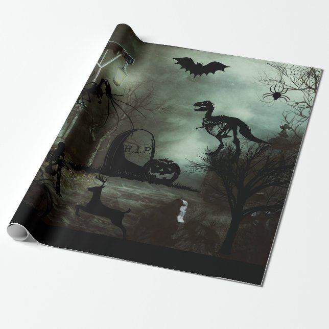 halloween background with haunted house,graves wrapping paper (Unrolled)