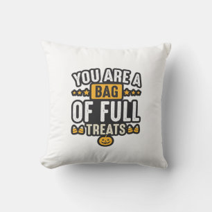 Halloween Bag Of Treats Vintage Vector Design_1 Throw Pillow