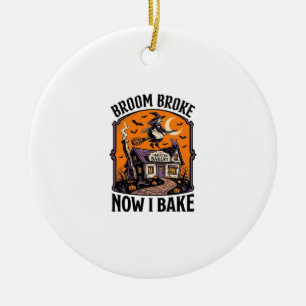 Halloween Baker Shirt Witch Broom Broke Design_1 Ceramic Ornament