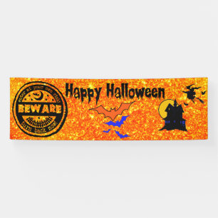 Halloween Banner   Glitter Haunted House Witch