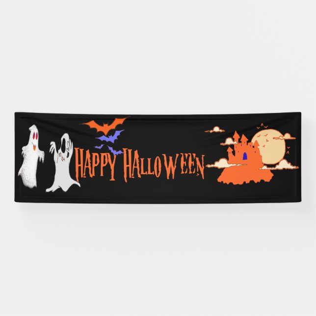 Halloween Banner | Haunted House, Bats , Ghosts (Horizontal)