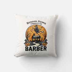 Halloween Barber Shirt Witchy Haunted Salon Pun_1 Throw Pillow