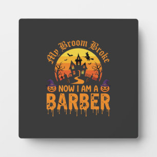 Halloween Barber Witch Broom Broke Haunted House D Plaque
