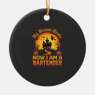 Halloween Bartender Haunted House Witch Pumpkin De Ceramic Ornament