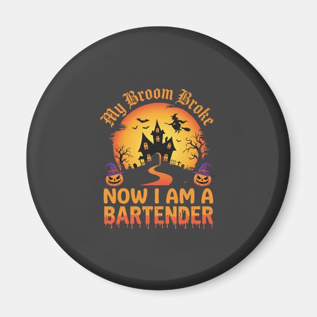 Halloween Bartender Haunted House Witch Pumpkin De Magnet (Front)