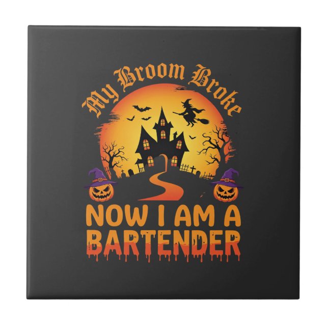 Halloween Bartender Haunted House Witch Pumpkin De Tile (Front)