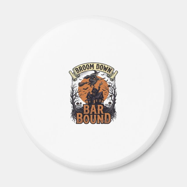 Halloween Bartender Shirt Funny Witch Broom Bar Pu Magnet (Front)