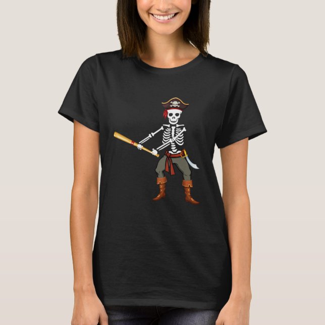 Halloween Baseball Kids Flossing Skeleton Pirate B T-Shirt (Front)