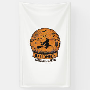 Halloween Baseball Maker Flying Witch Wooden Moon Banner