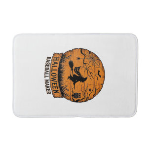 Halloween Baseball Maker Flying Witch Wooden Moon Bath Mat