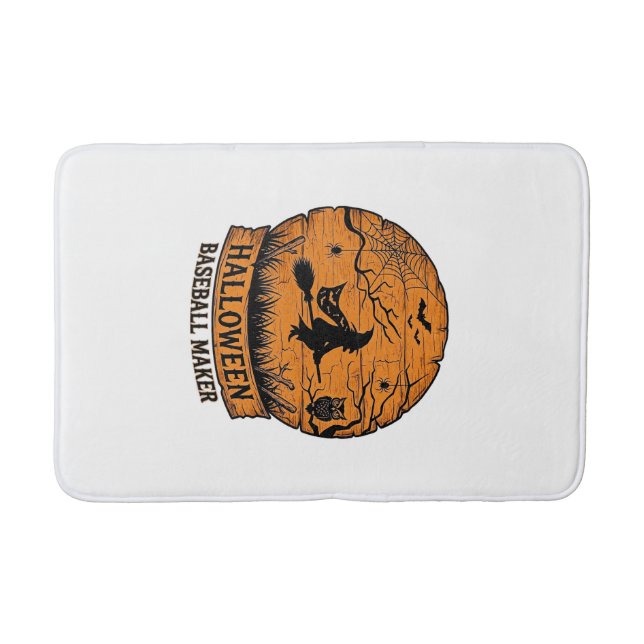 Halloween Baseball Maker Flying Witch Wooden Moon  Bath Mat (Front)
