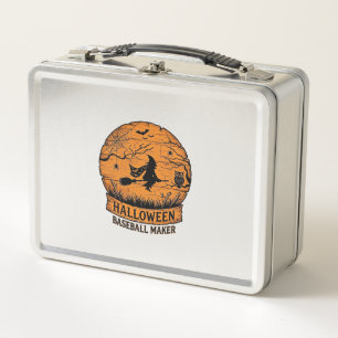Halloween Baseball Maker Flying Witch Wooden Moon Metal Lunch Box