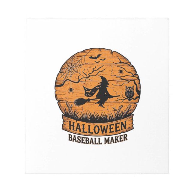 Halloween Baseball Maker Flying Witch Wooden Moon  Notepad (Front)
