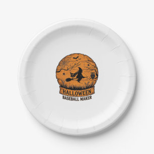 Halloween Baseball Maker Flying Witch Wooden Moon Paper Plate