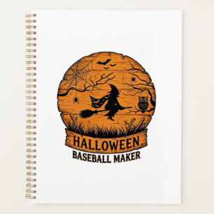 Halloween Baseball Maker Flying Witch Wooden Moon Planner