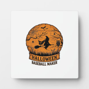 Halloween Baseball Maker Flying Witch Wooden Moon Plaque