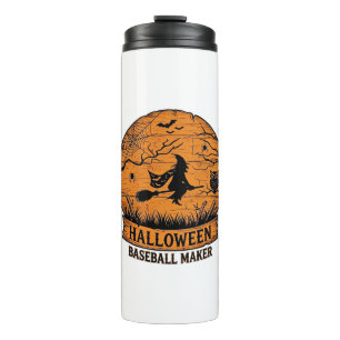 Halloween Baseball Maker Flying Witch Wooden Moon  Thermal Tumbler