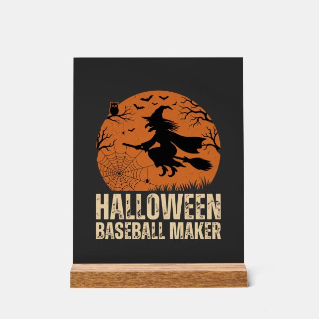 Halloween Baseball Maker Vintage Witch Graphic Acrylic Sign (Front)