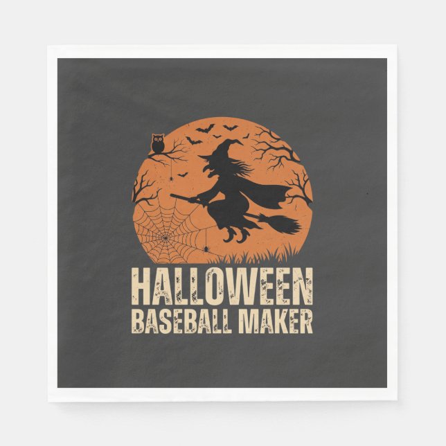 Halloween Baseball Maker Vintage Witch Graphic Napkin (Front)