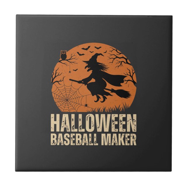 Halloween Baseball Maker Vintage Witch Graphic Tile (Front)