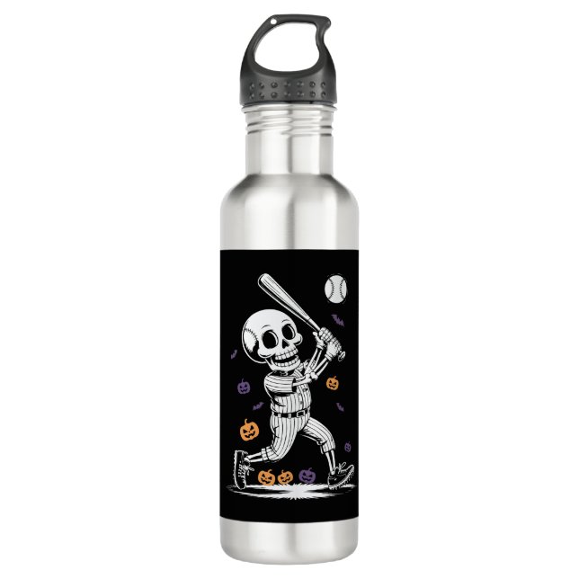 Halloween Baseball Skeleton Hitting 710 Ml Water Bottle (Front)