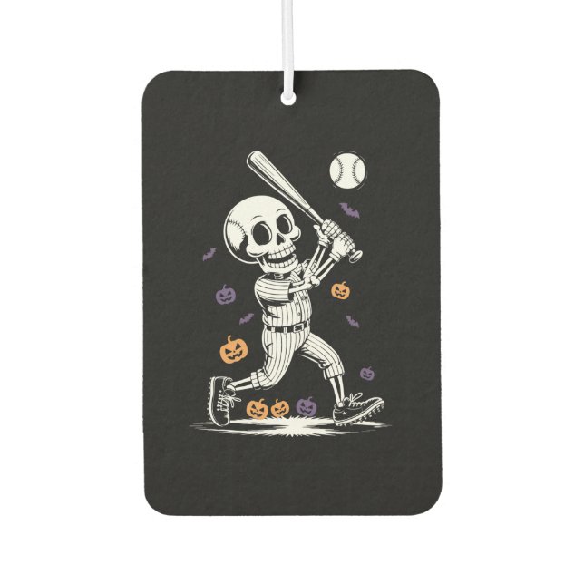 Halloween Baseball Skeleton Hitting Air Freshener (Front)