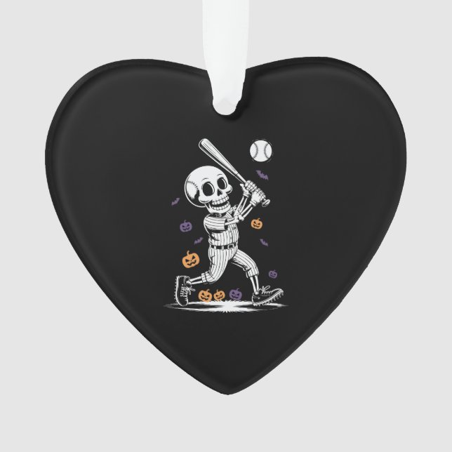 Halloween Baseball Skeleton Hitting Ornament (Front)