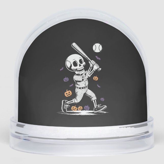 Halloween Baseball Skeleton Hitting Snowglobe (Front)
