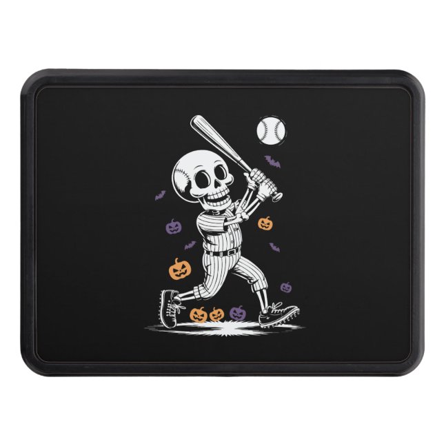 Halloween Baseball Skeleton Hitting Trailer Hitch Cover (Front)