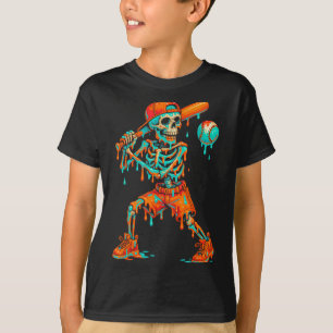 Halloween Baseball Skeleton Ice Cream Drip Basebal T-Shirt