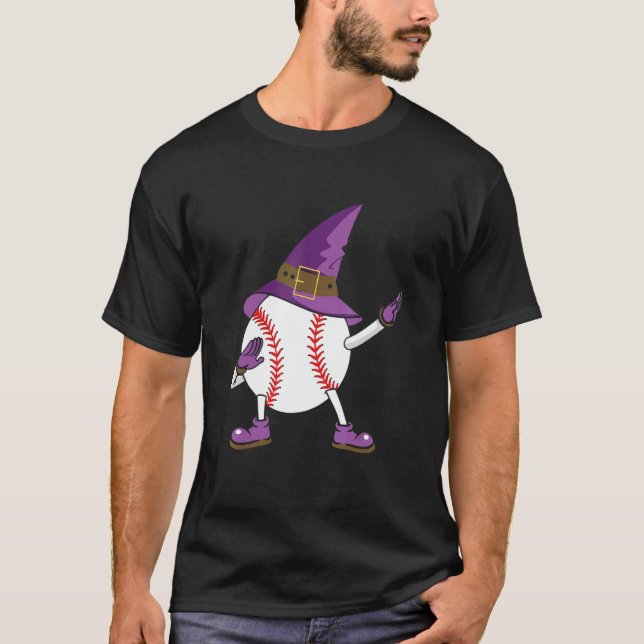 Halloween Baseball Witch Baseball Player Halloween T-Shirt (Front)