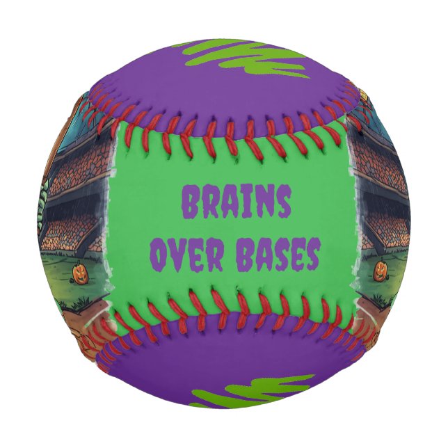 Halloween Baseball, Zombie,Brains Over Bases  Baseball (Front)