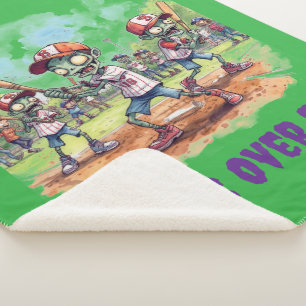 Halloween Baseball, Zombie,Brains Over Bases Sherpa Blanket