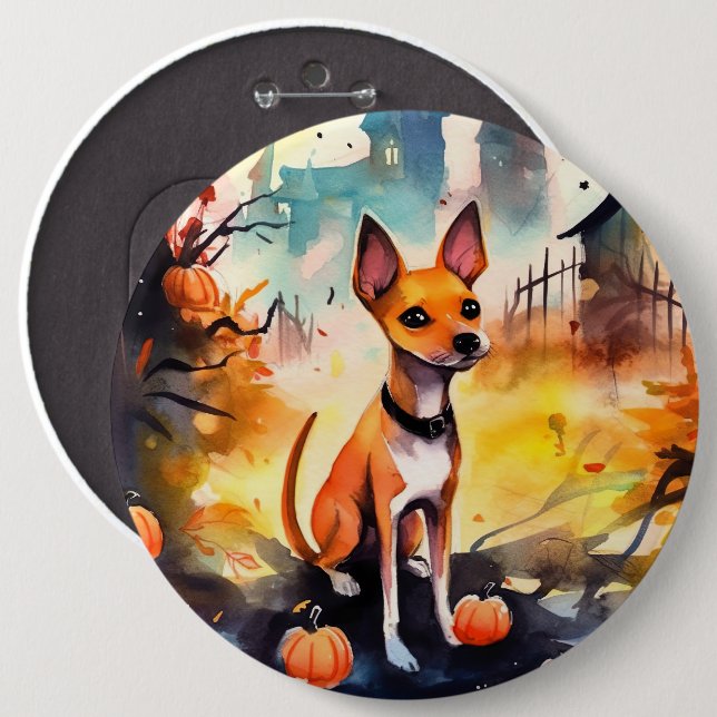 Halloween Basenji With Pumpkins Scary  6 Inch Round Button (Front & Back)