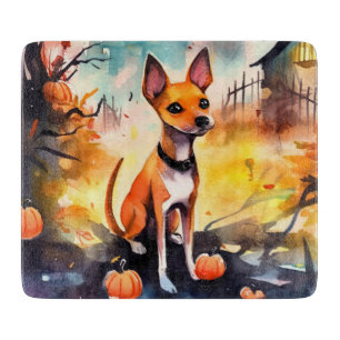 Halloween Basenji With Pumpkins Scary  Cutting Board