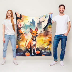 Halloween Basenji With Pumpkins Scary Fleece Blanket