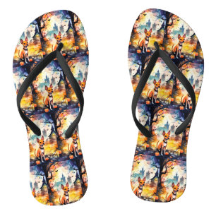 Halloween Basenji With Pumpkins Scary Flip Flops