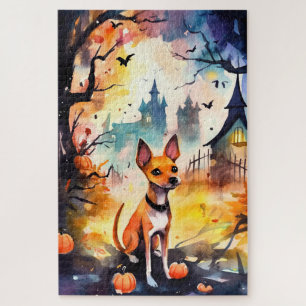 Halloween Basenji With Pumpkins Scary Jigsaw Puzzle