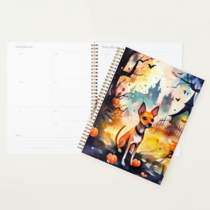 Halloween Basenji With Pumpkins Scary Planner