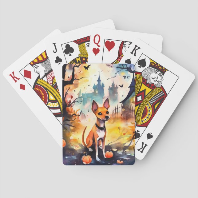 Halloween Basenji With Pumpkins Scary  Playing Cards (Back)