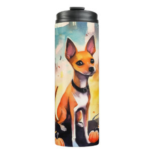 Halloween Basenji With Pumpkins Scary  Thermal Tumbler