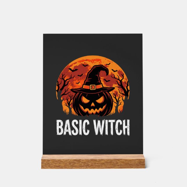 Halloween Basic Witch Pumpkin Moon Graphic Acrylic Sign (Front)