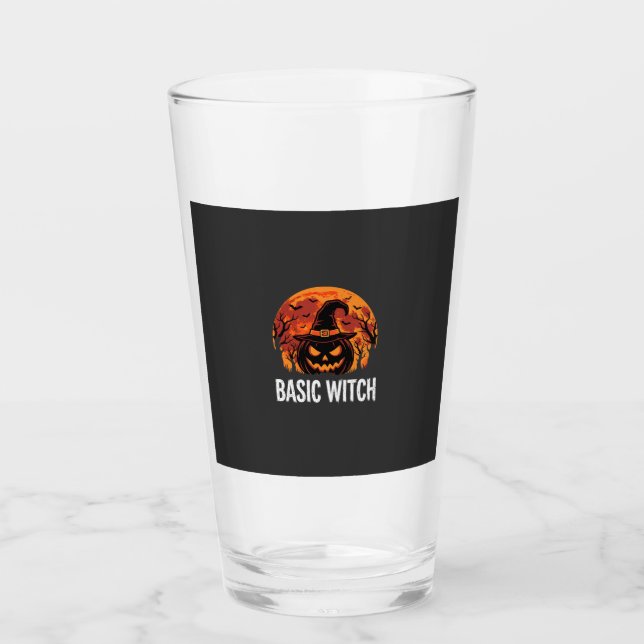 Halloween Basic Witch Pumpkin Moon Graphic Glass (Front)