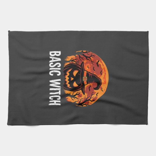 Halloween Basic Witch Pumpkin Moon Graphic Kitchen Towel (Horizontal)