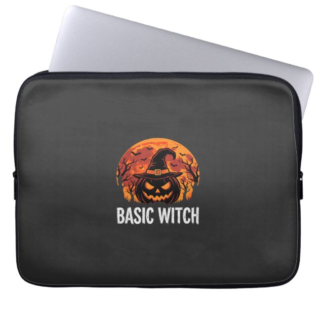 Halloween Basic Witch Pumpkin Moon Graphic Laptop Sleeve (Front)
