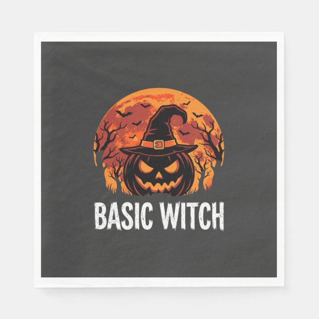 Halloween Basic Witch Pumpkin Moon Graphic Napkin (Front)
