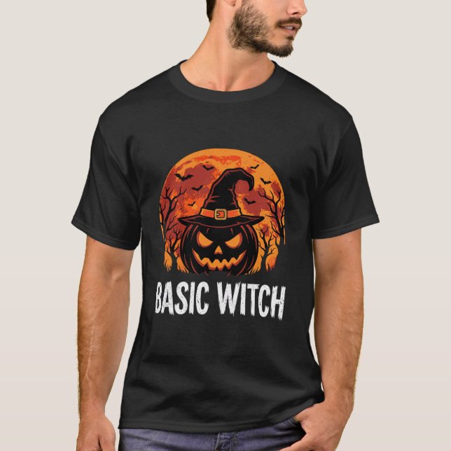 Halloween Basic Witch Pumpkin Moon Graphic T-Shirt (Front)