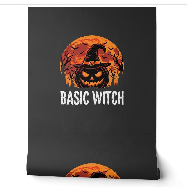 Halloween Basic Witch Pumpkin Moon Graphic Wallpaper (Unrolling)