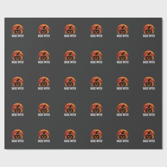 Halloween Basic Witch Pumpkin Moon Graphic Wrapping Paper (Flat)