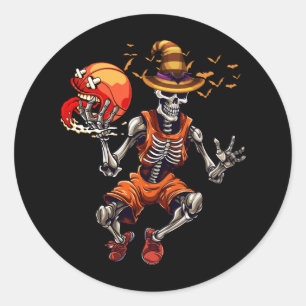 Halloween Basketball Skeleton Dunking Jack O Lante Classic Round Sticker